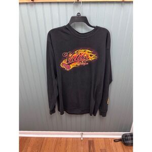 Victory Motorcycles USA Black Long Sleeve Flame Dice Graphic Tee Shirt Mens L